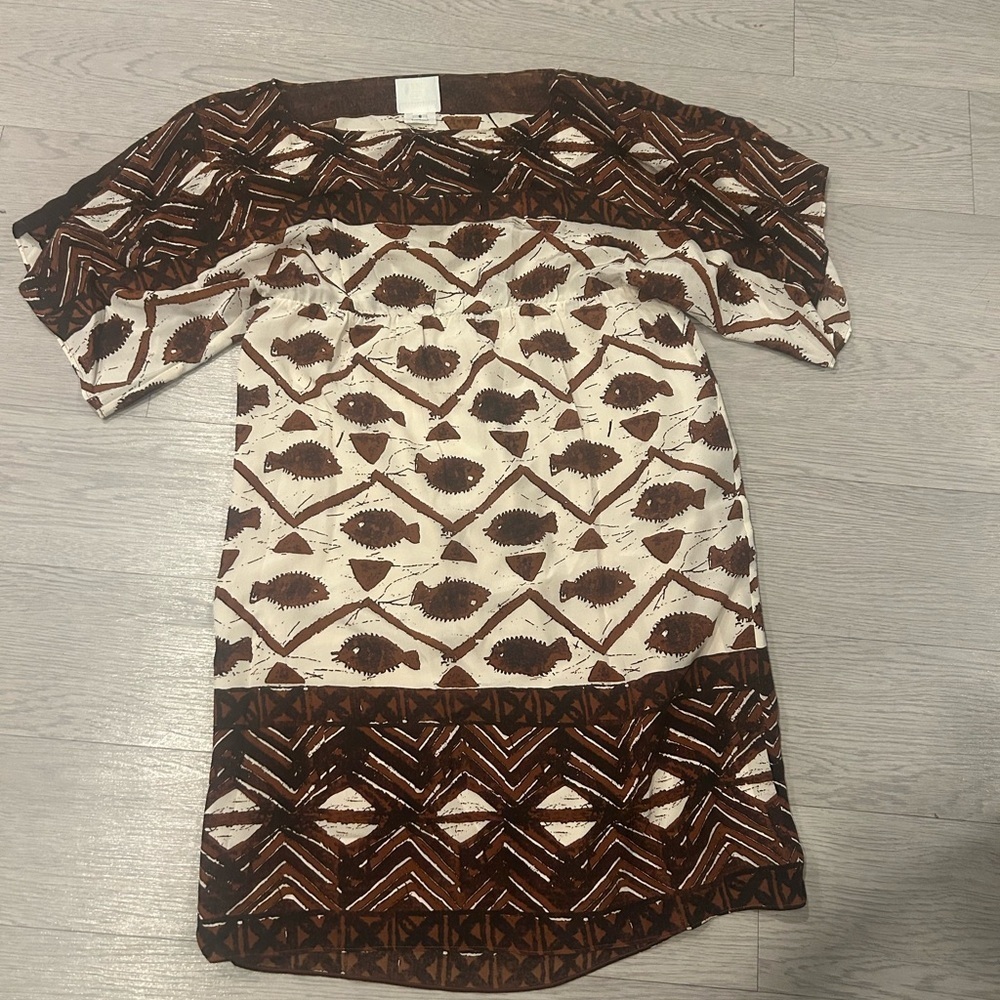 Anna Sui Fish Print 100% Silk Tunic Top Size 8 Egyptian
